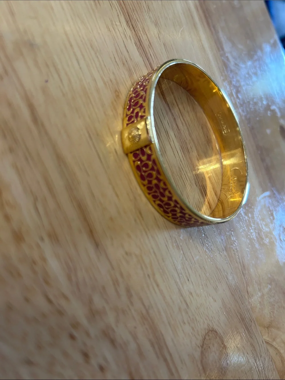 COACH Gold-Tone Pink Enamel Women's Hinged Bangle Bracelet - Picture 3 of 5